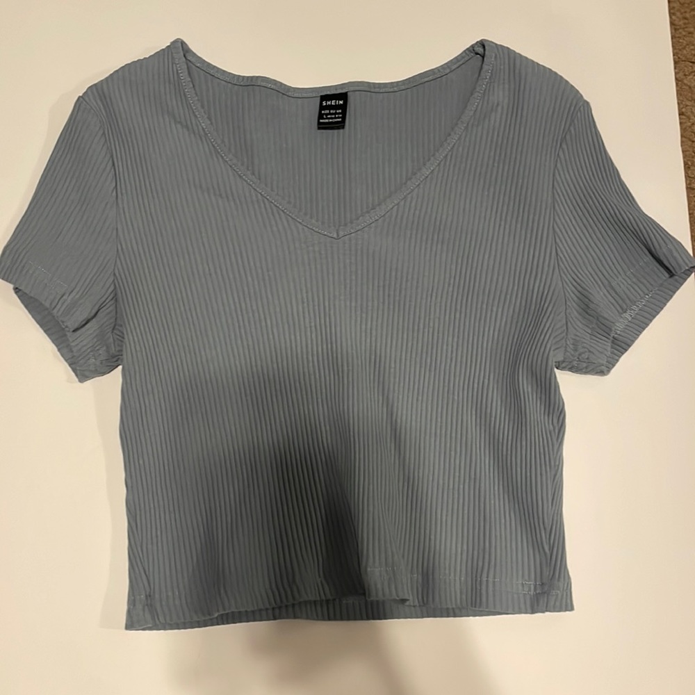 dusty blue shein baby tee